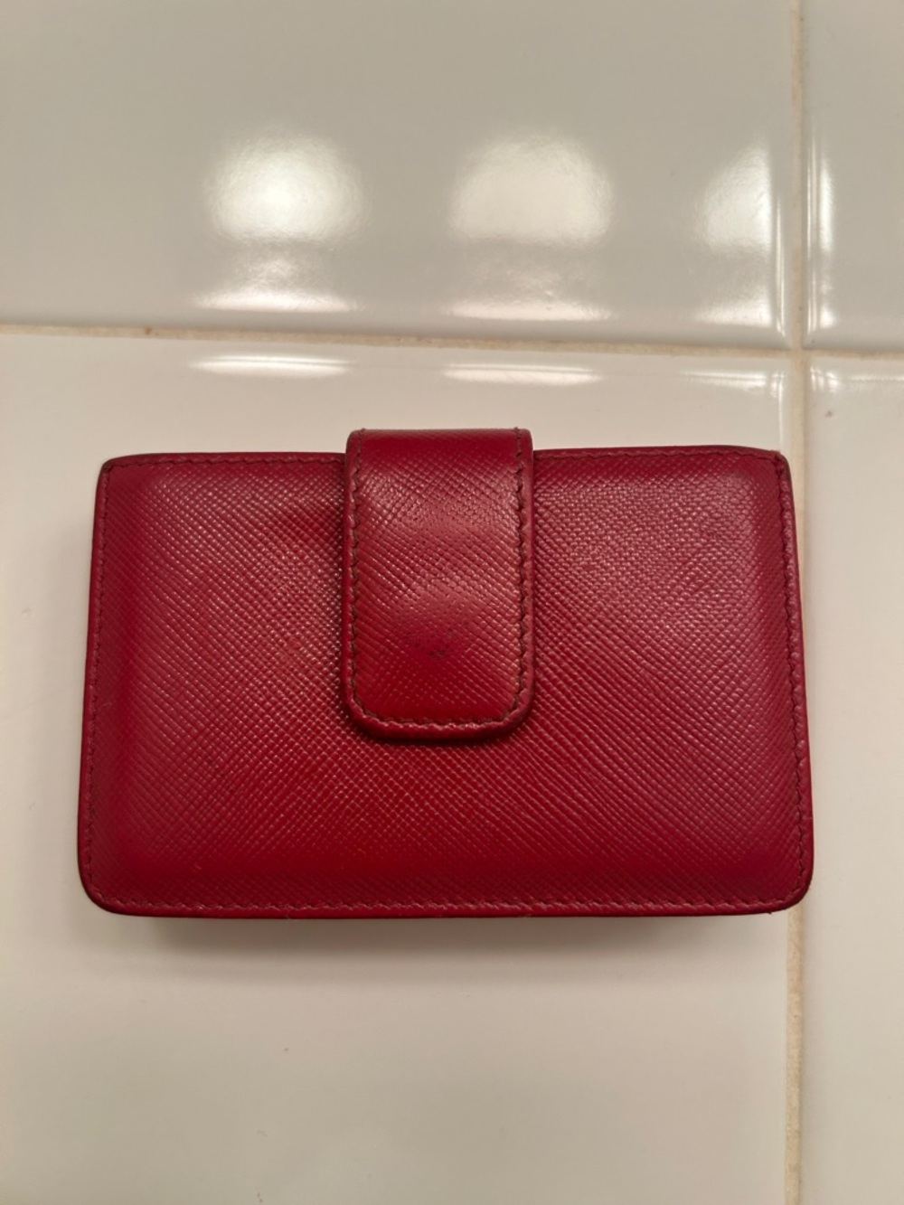 Prada Red Saffiano Leather Triangular Logo Accordion Wallet - Picture 2 of 4